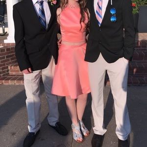 Pink 2 piece dress halter neck with jewels